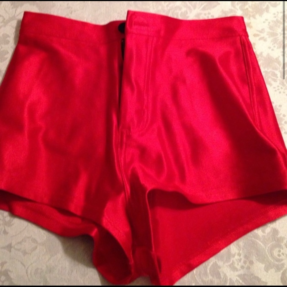 Red colored high waisted disco shorts small S
